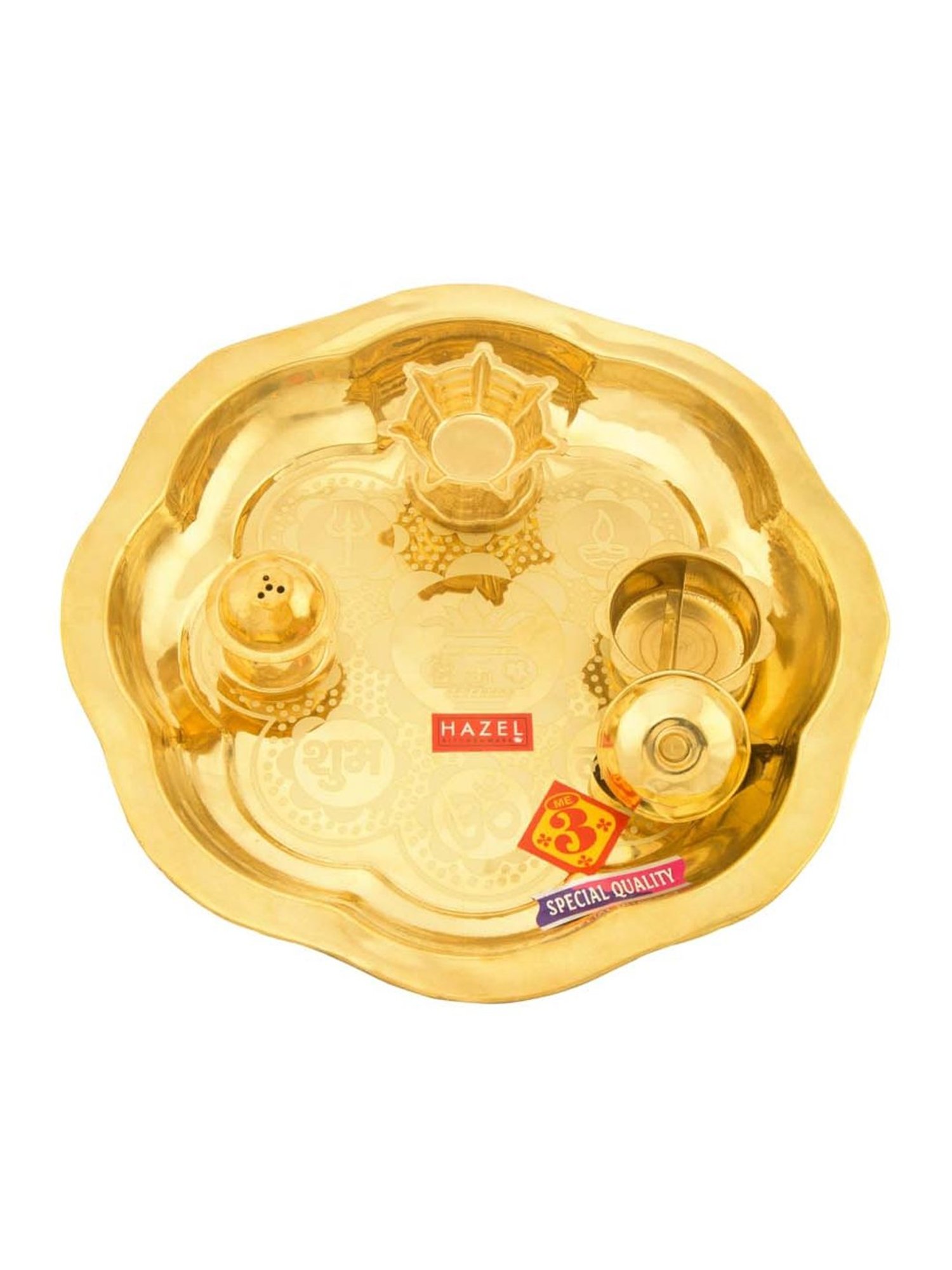 HAZEL Gold Wood Puja Thali Set