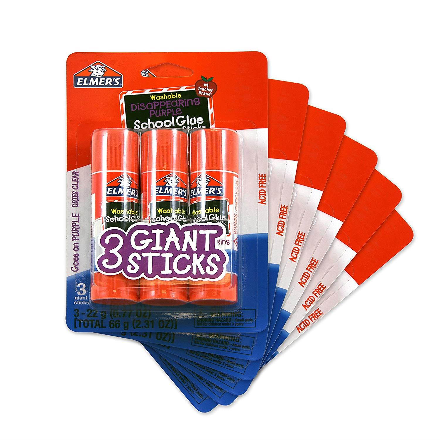 Elmer's Disappearing Purple School Glue Stick, Washable, 22 Gram, 18 Count (6 Packs of 3)