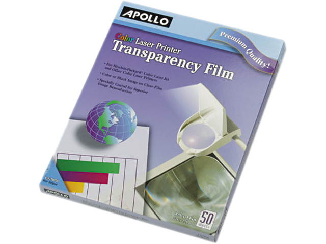 Apollo Color Laser Transparency Film w/o Sensing Stripe Letter Clear 50/Box