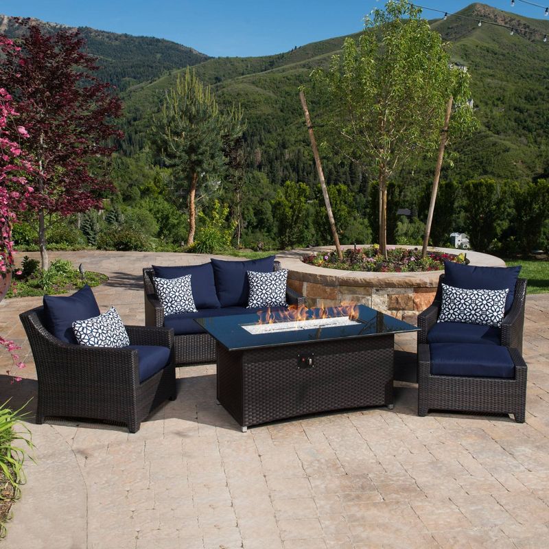 Deco 5pc Loveseat and Club Fire Seating Set Navy Blue - RST Brands
