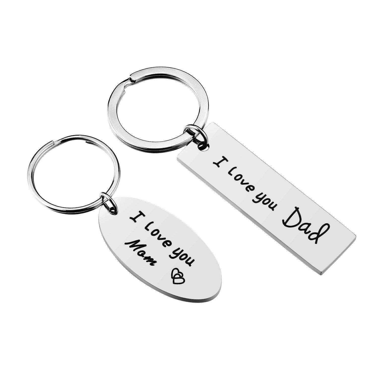 Mom Dad Gifts Keychain Set - 2PCS I Love You Keychain for Dad and Mom, Mother's Day Father's Day Gifts from Daughter Son for Birthday, Stainless Steel Jewelry for Mother and Father (Mom-Dad-Keychain)