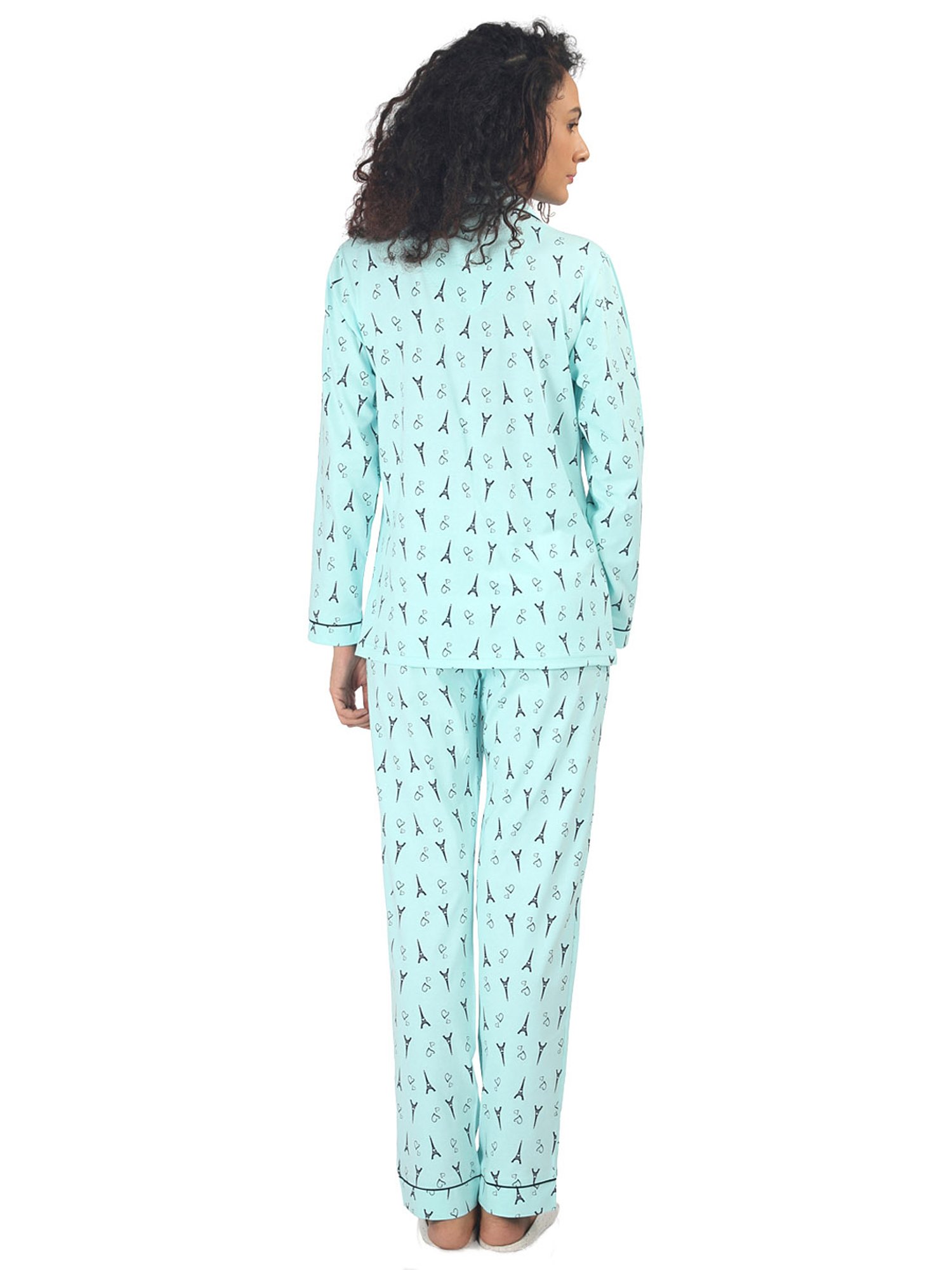 Nite Flite Blue & Black Printed Shirt With Pyjamas
