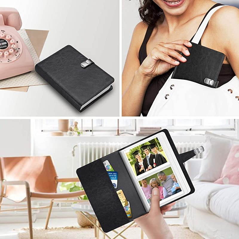 Wallet Photo Album for Fujifilm Instax Wide 300 Polaroid OneStep 264 Pockets Snap Fastener Album Compatible with Polaroid POP Originals 600 Camera 35x45 Inch Film Vintage Black