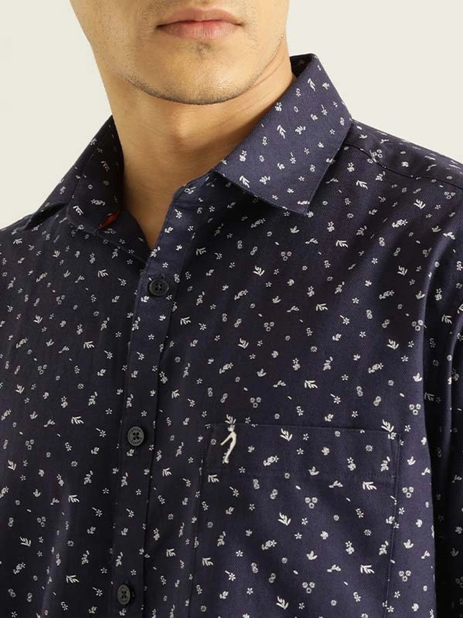 Indian Terrain Navy Slim Fit Printed Shirt