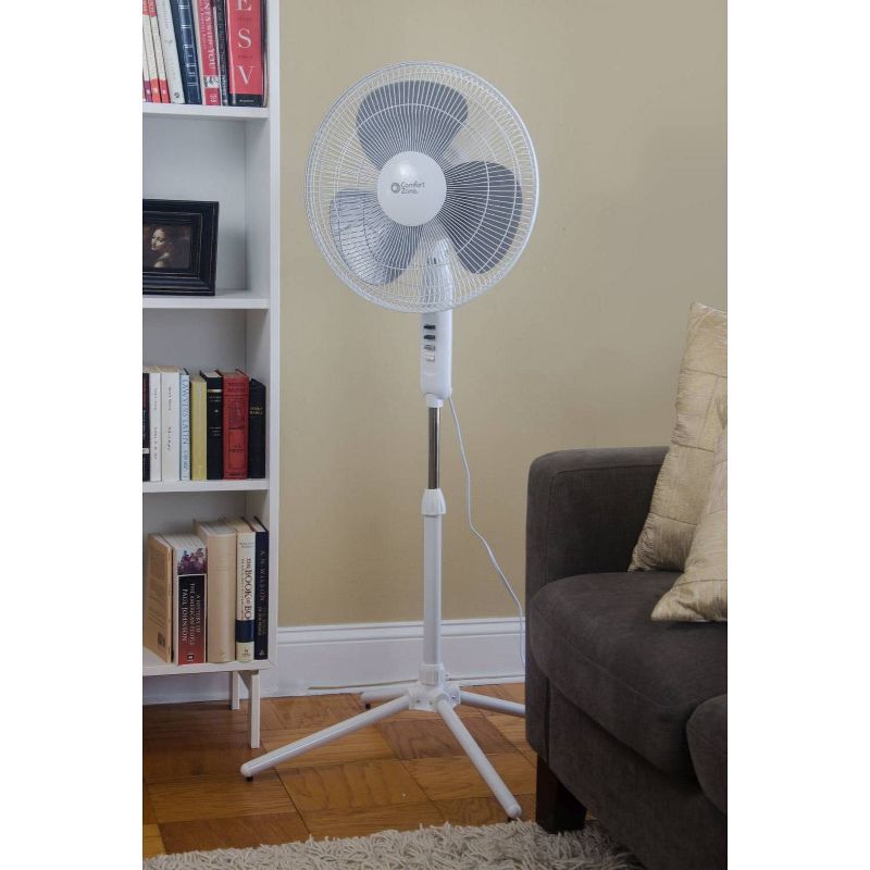 Comfort Zone 16" Oscillating Stand Fan White