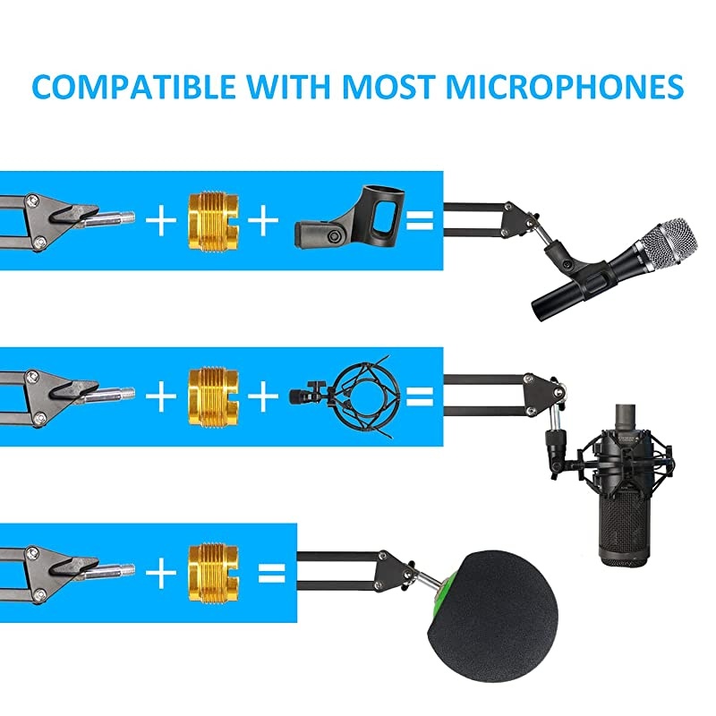 Blue Snowball Mic Boom Arm with Foam Windscreen Suspension Boom Scissor Arm Stand with Pop Filter Cover for Blue Snowball iCE Microphone by