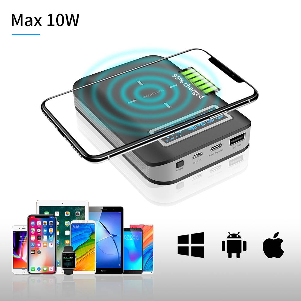3 In 1 Multifunction Charge Box Charging Station Power Bank All-in-one ,PD 18W Fast Charging ,10W Wireless Charging ,Charger for 18650 Batteries (Battery not Included) Input Output Power Station