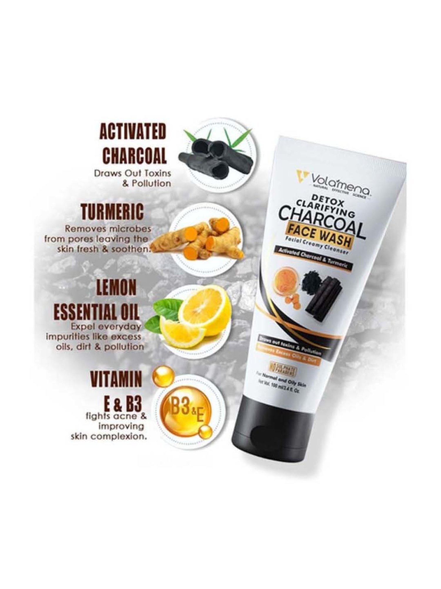 Volamena Detox Clarifying Charcoal Facial Creamy Cleanser - 100 ml