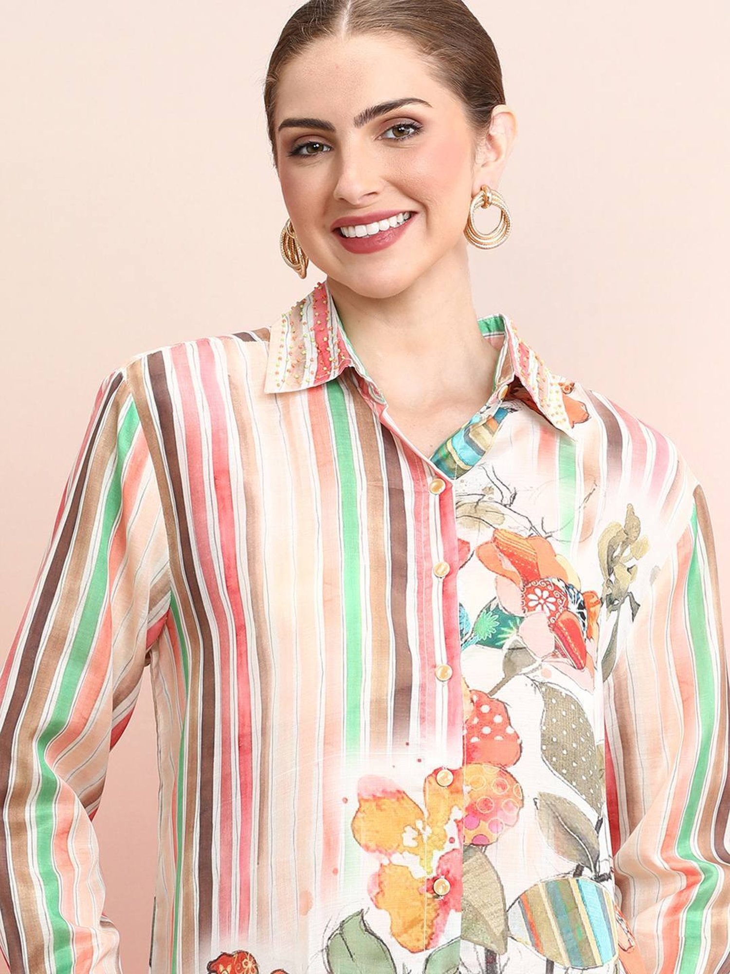 Indo Era Multicolored Floral Print Shirt Pant Set