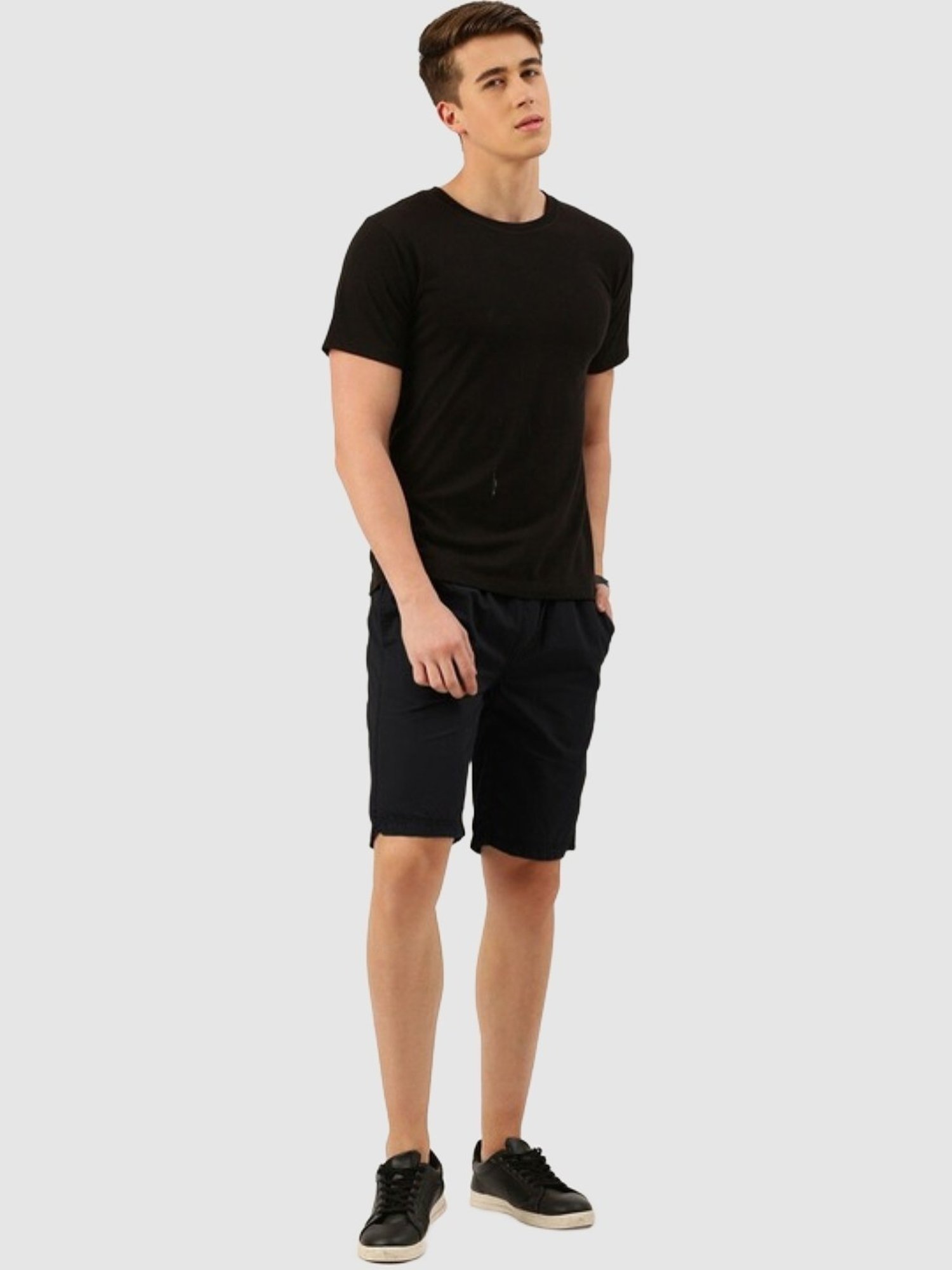 IVOC Black Cotton Slim Fit Shorts