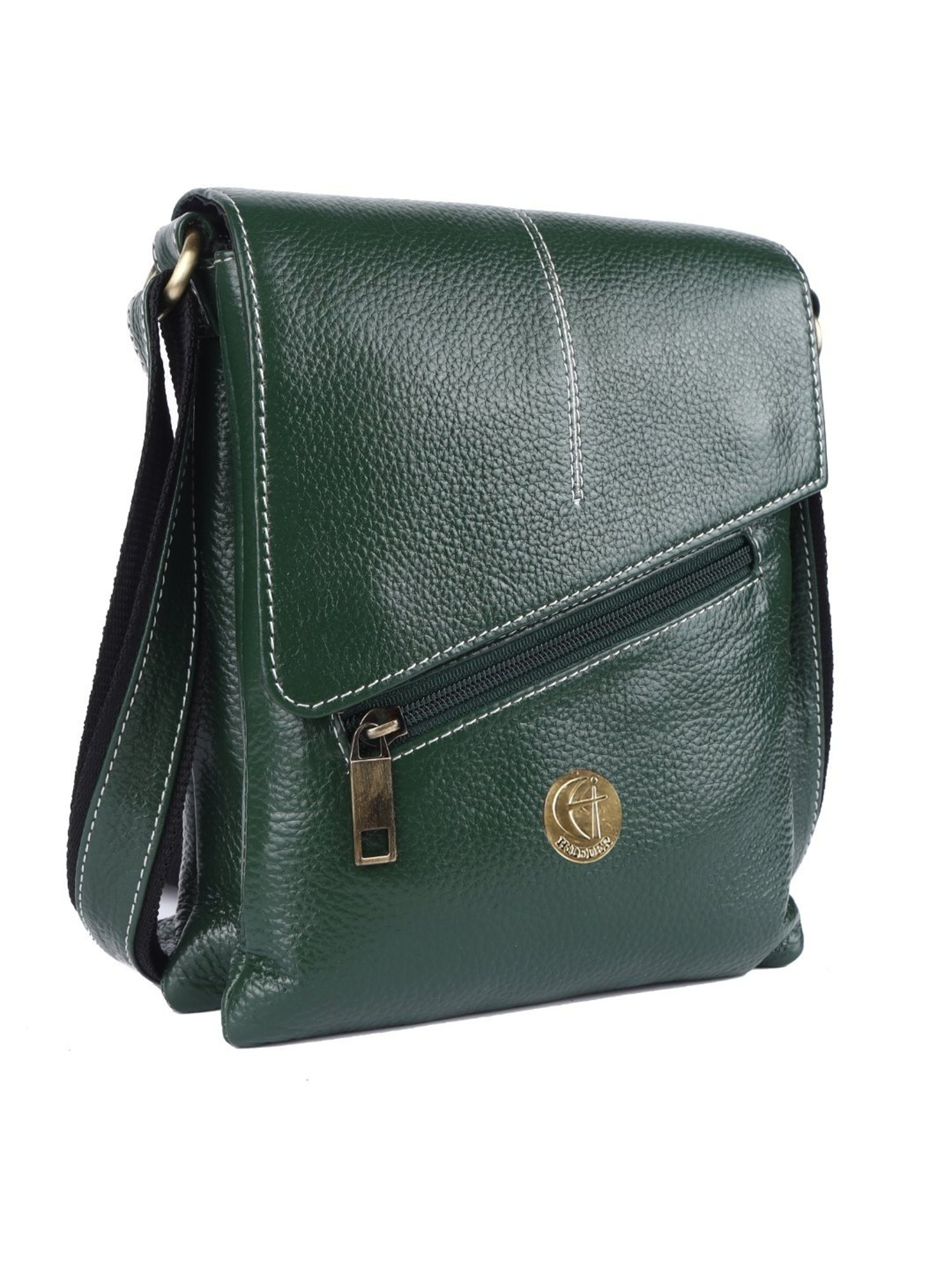 HiLEDER Green Textured Small Leather 8 inch Cross Body Bag