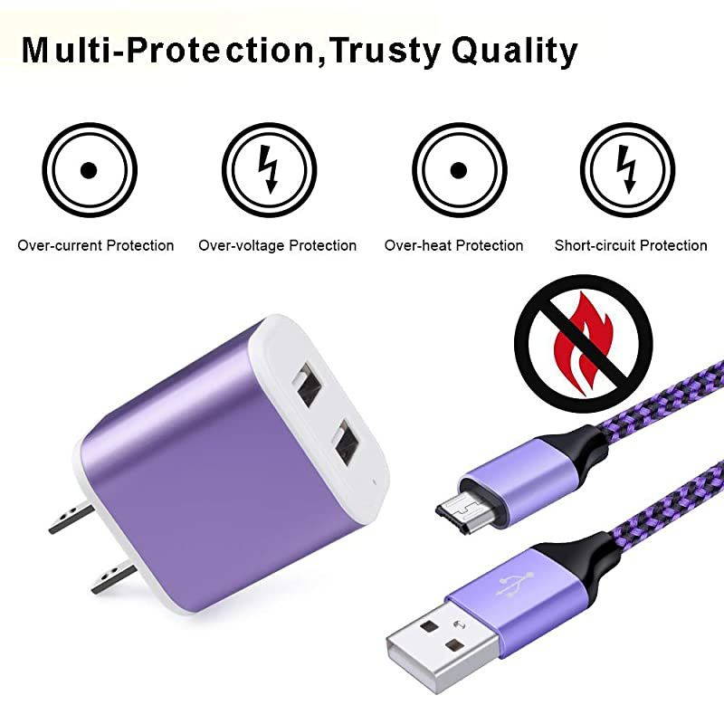 Micro USB Wall Charger,  Micro USB Cable 6ft Android Phone Cord with Dual Port USB Charger Plug Charging Block for Samsung Galaxy S7 S6 J8 J7 J6 J5, LG K50 K40 K30 K20, Stylo 3 2, Moto E6s E5 G5