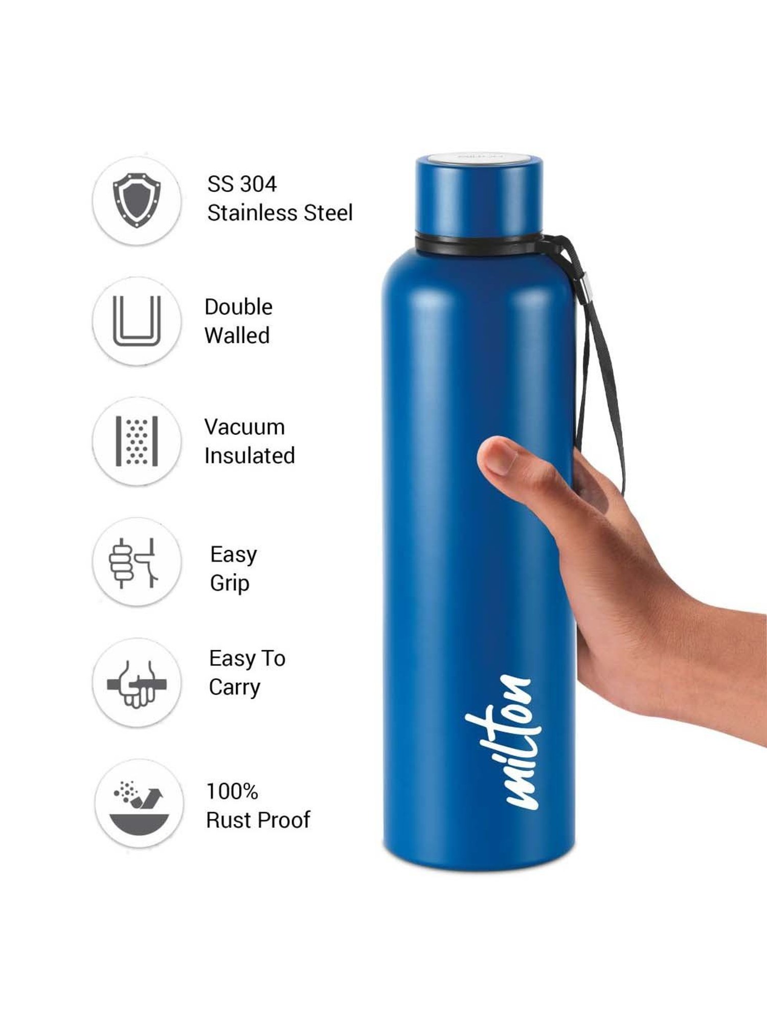 Milton Aura 1000 Blue Stainless Steel Vaccum Insulated Thermosteel Bottle (1.05 L)