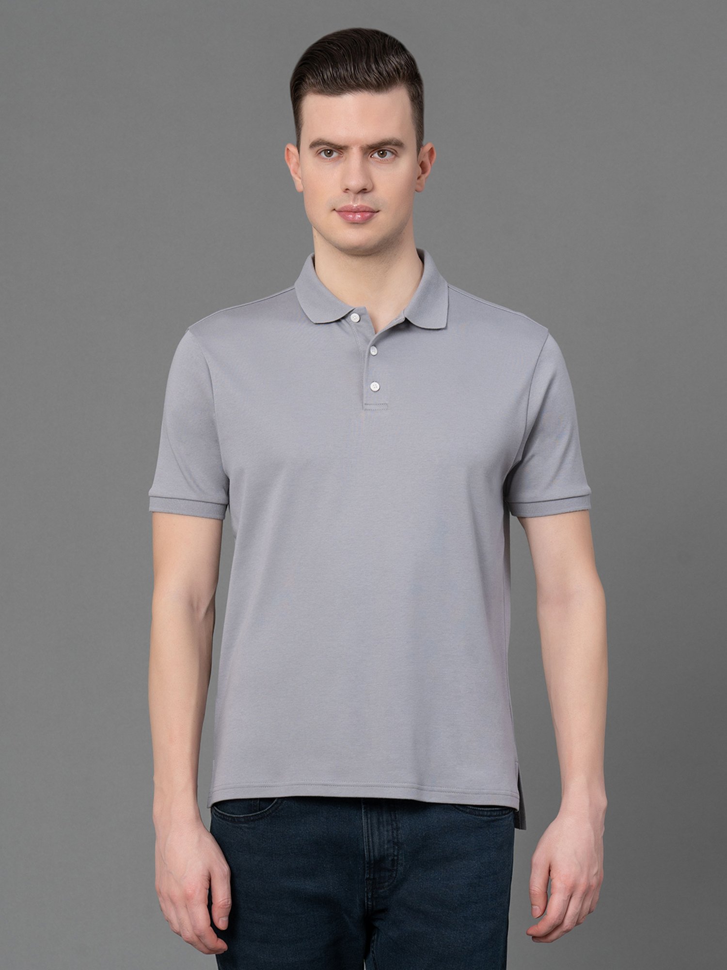 Red Tape Slate Grey Regular Fit Cotton Polo T-Shirt