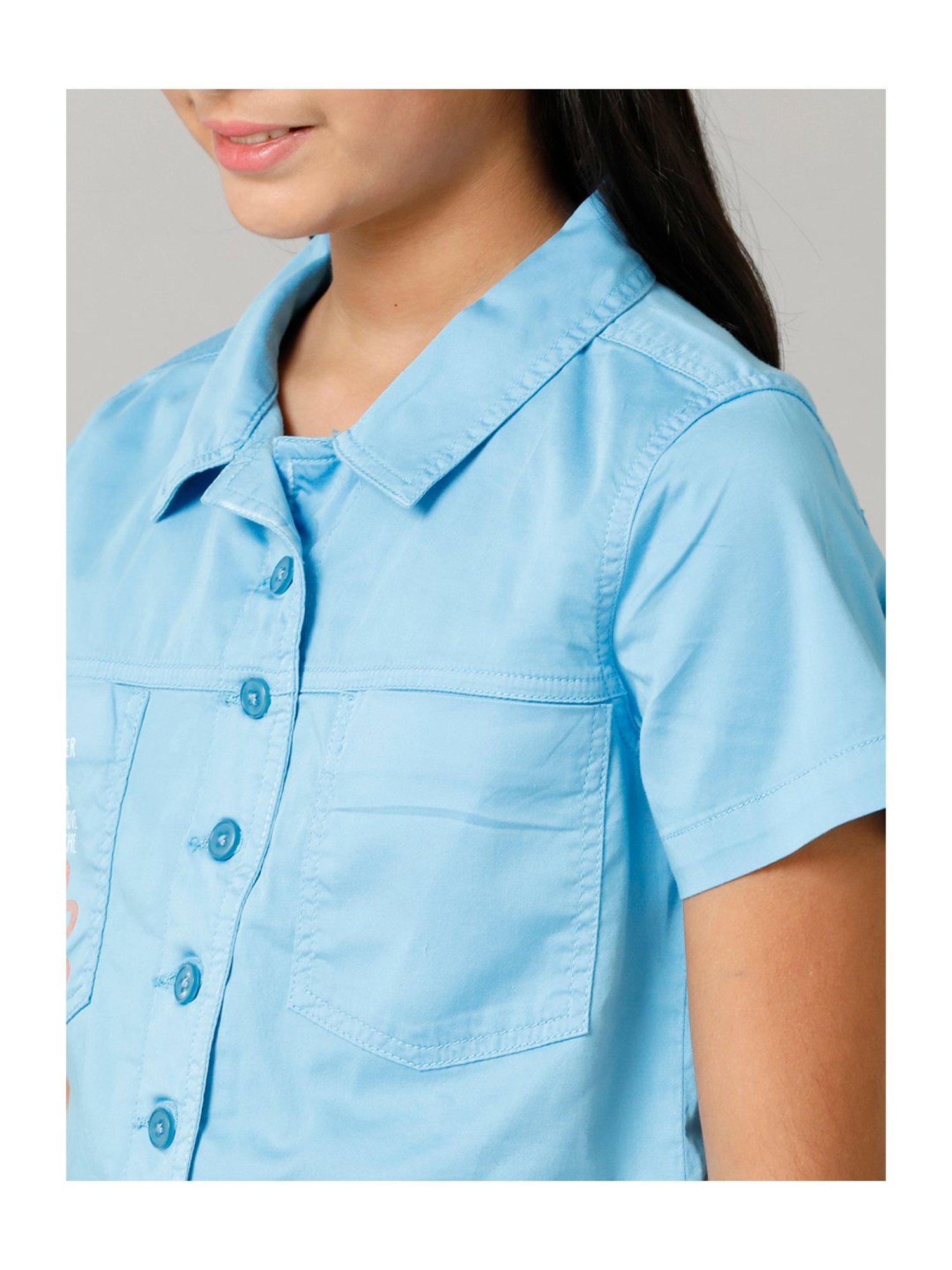 Under Fourteen Only Kids Blue Solid Crop Top