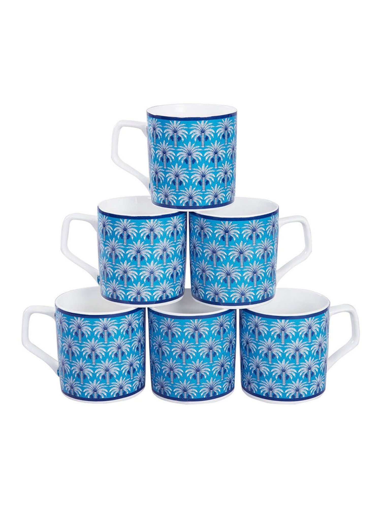 India Circus Fine Ceramic Floral Multicolor Coffee Mugs Set of 6 - 240 ml each