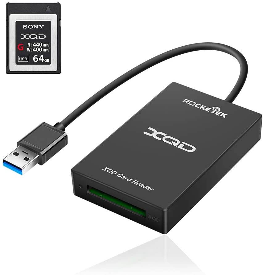 XQD Card Reader, Rocketek USB3.0 XQD Reader Memory Card Reader 5Gpbs Super Speed Compatible with Sony G/M Series, Lexar 2933x/1400x USB Mark XQD Card Adapter, XQD memory card reader for Windows/Mac OS