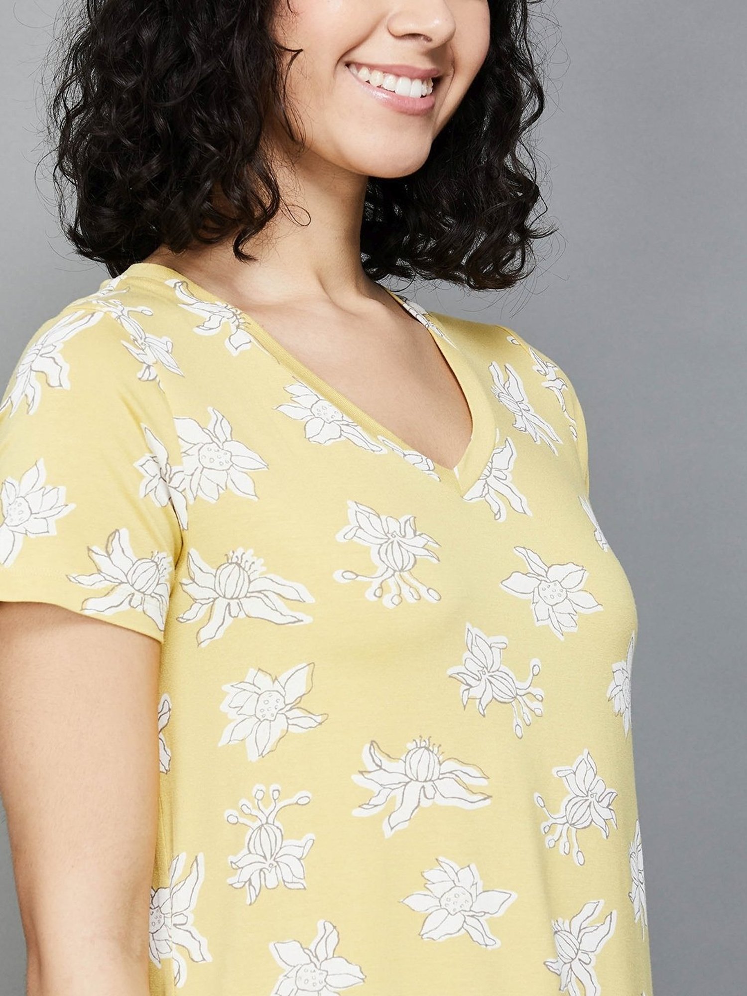 Colour Me by Melange Yellow Printed T-Shirt