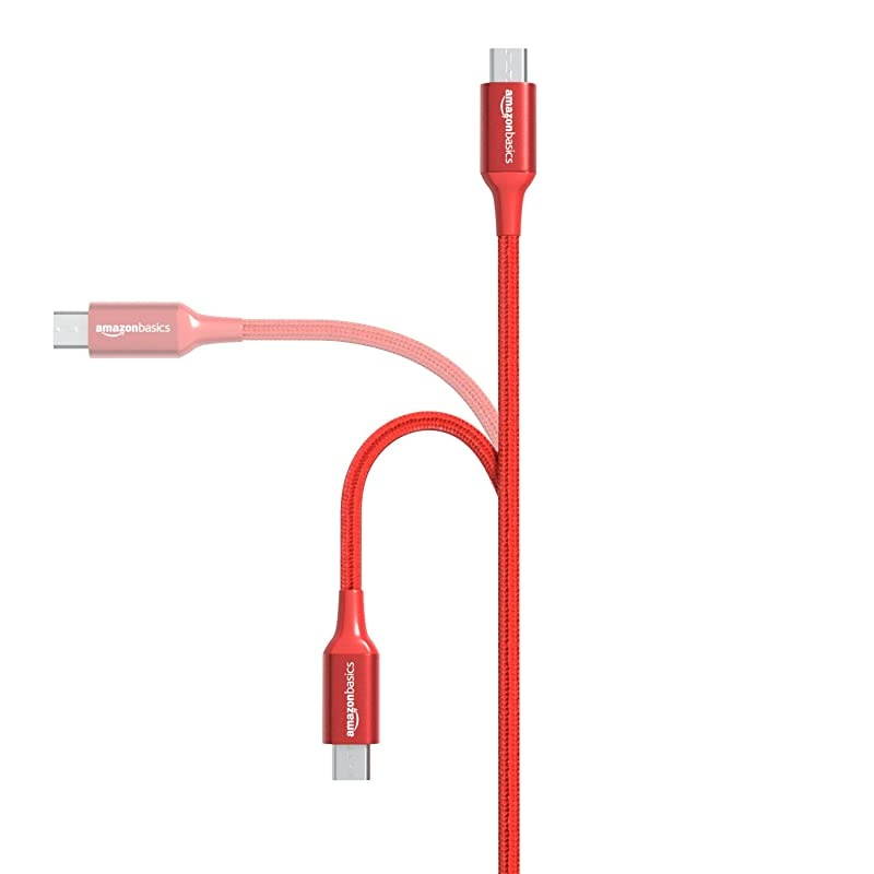 Double Braided Nylon USB TypeC to MicroB 20 Male Charger Cable | 6 feet Red