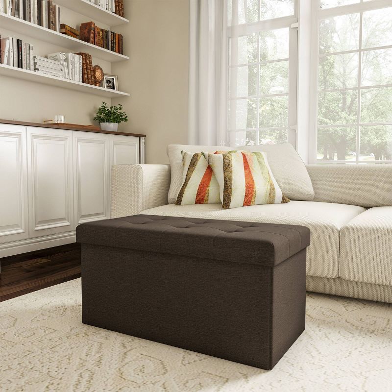 Large Folding Storage Bench Ottoman with Removable Bin Brown - Yorkshire Home
