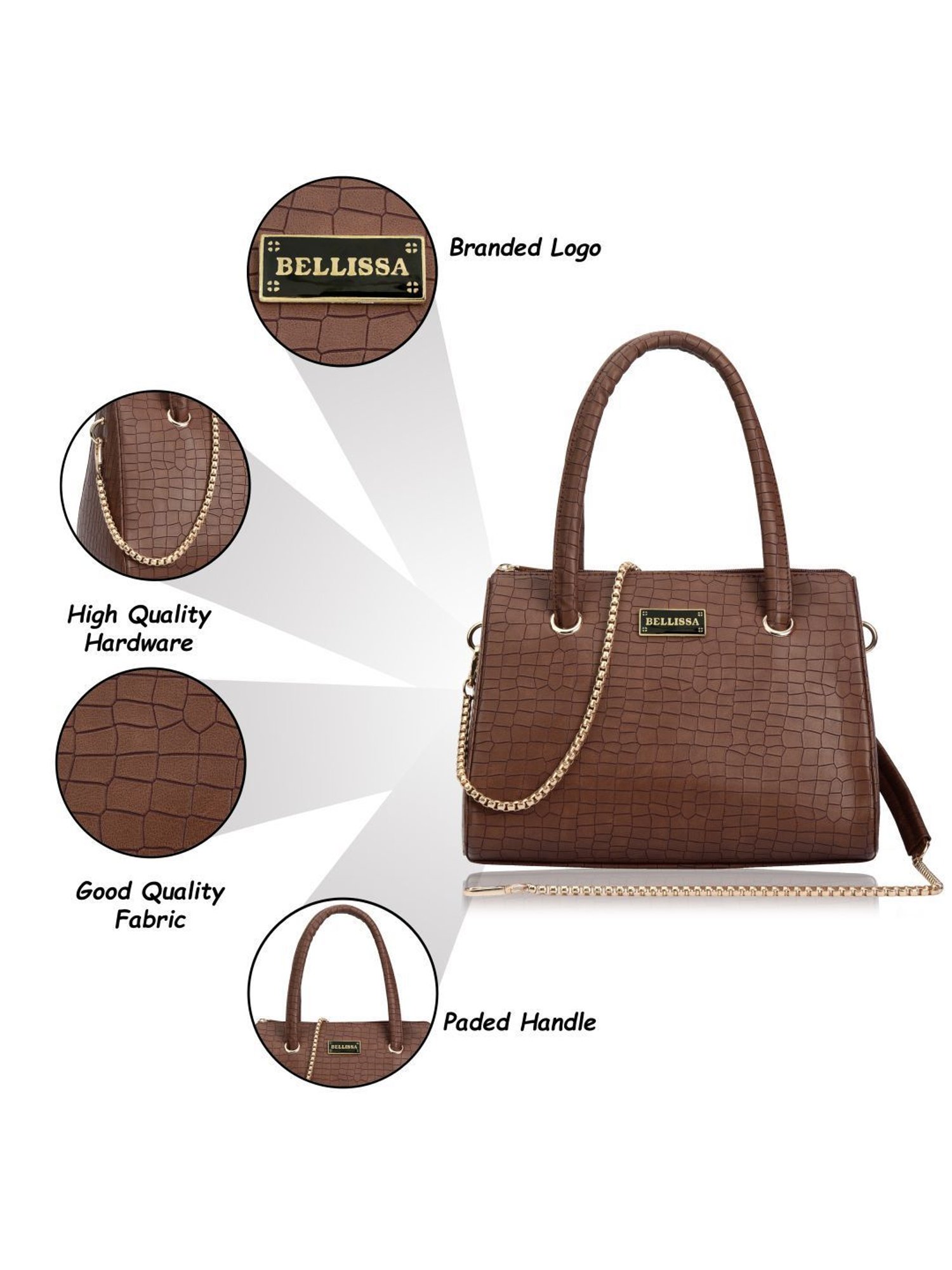Bellissa Brown Textured Medium Handbag