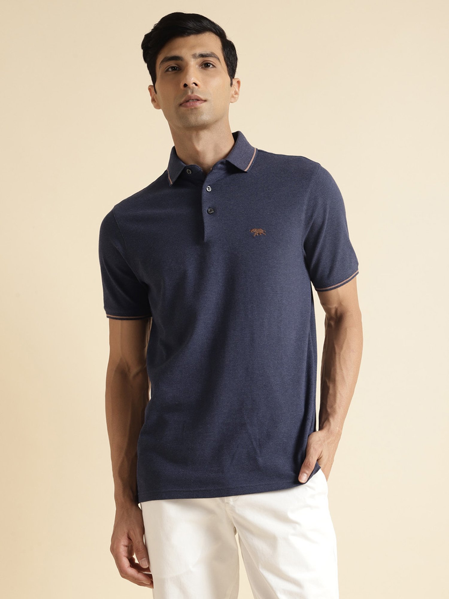 ANDAMEN Navy Regular Fit Polo T-Shirt