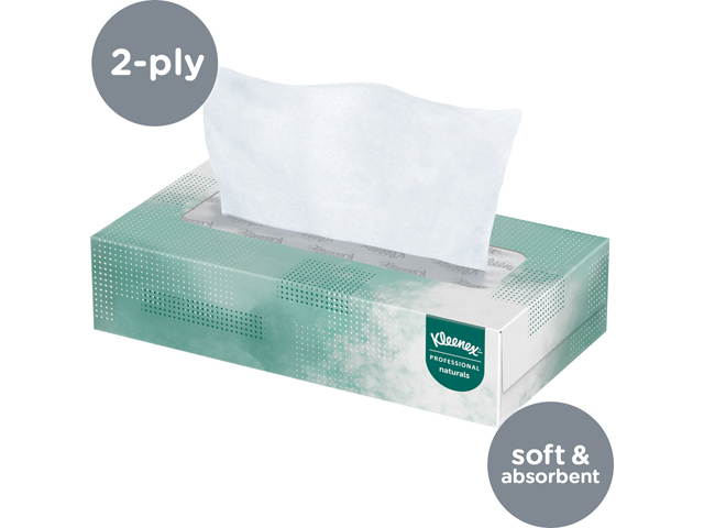 Kleenex Professional Naturals Facial Tissue for Business (21601), Flat Face Tissue Box, 2-PLY, 48 Boxes / Case, 125 Soft Sheets / Box, 6,000 Sheets / Case