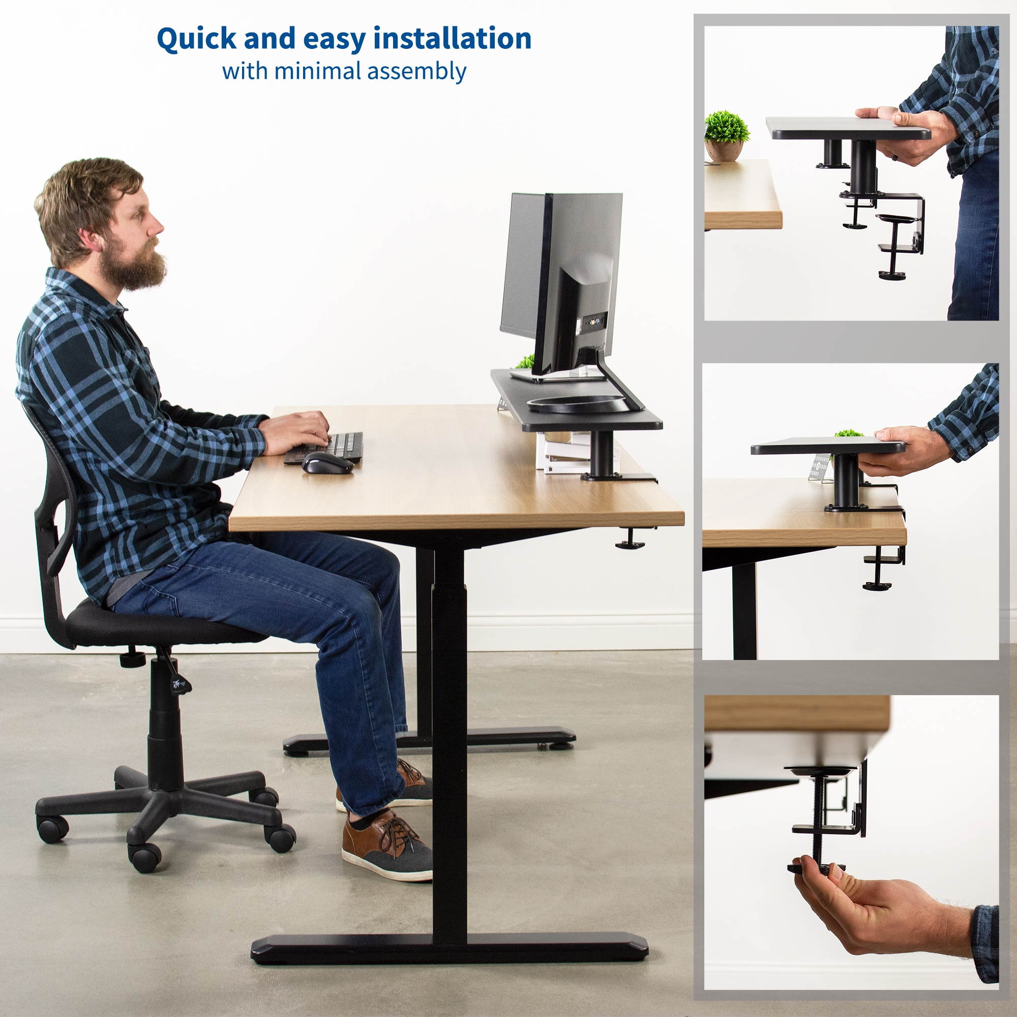 VIVO Black 46" Clamp-on Ergonomic Desk Shelf | Extra Large Monitor Laptop Riser Desk Organizer (STAND-SHELF46B)