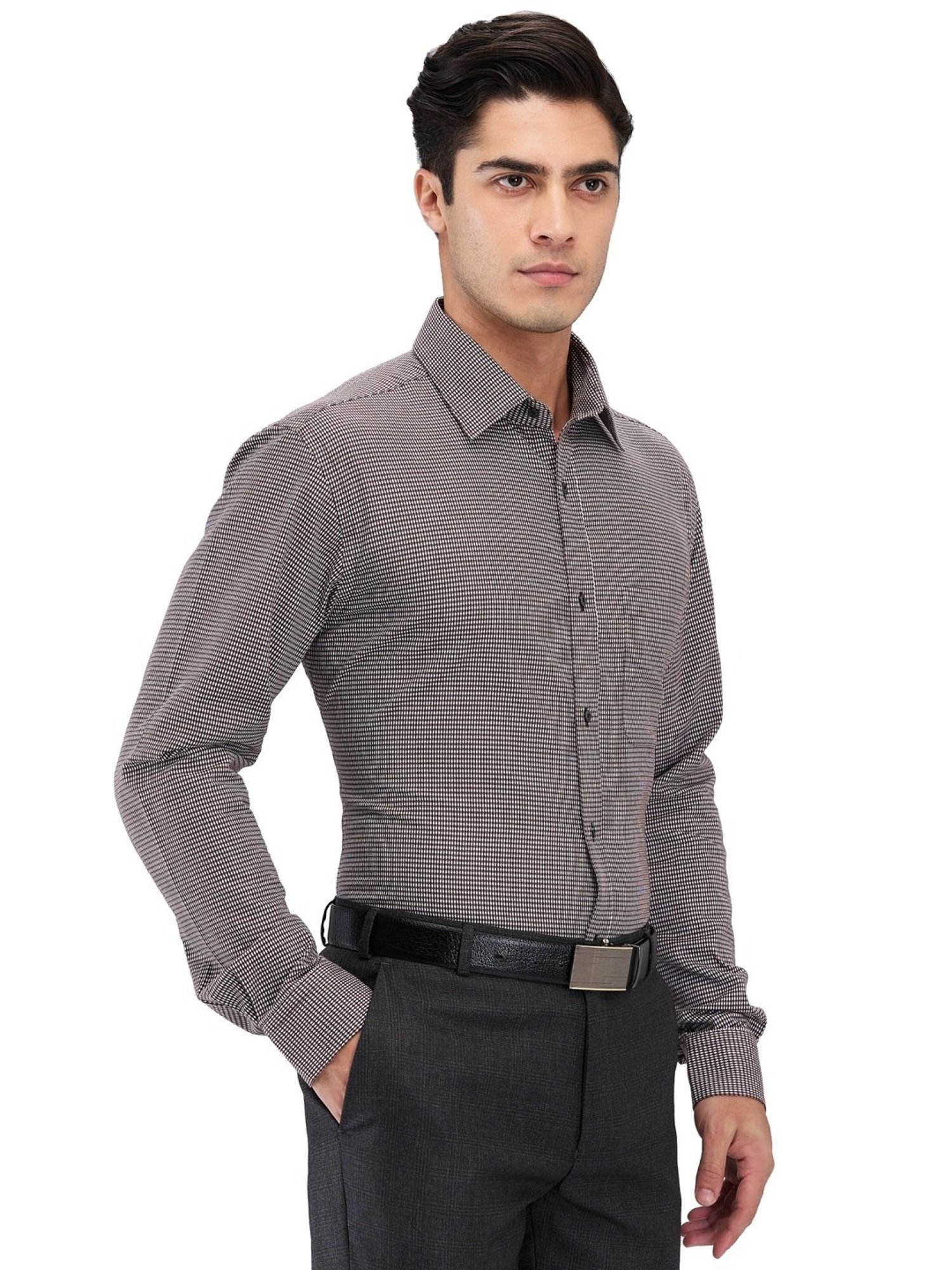 Raymond Black Cotton Slim Fit Self Pattern Shirt