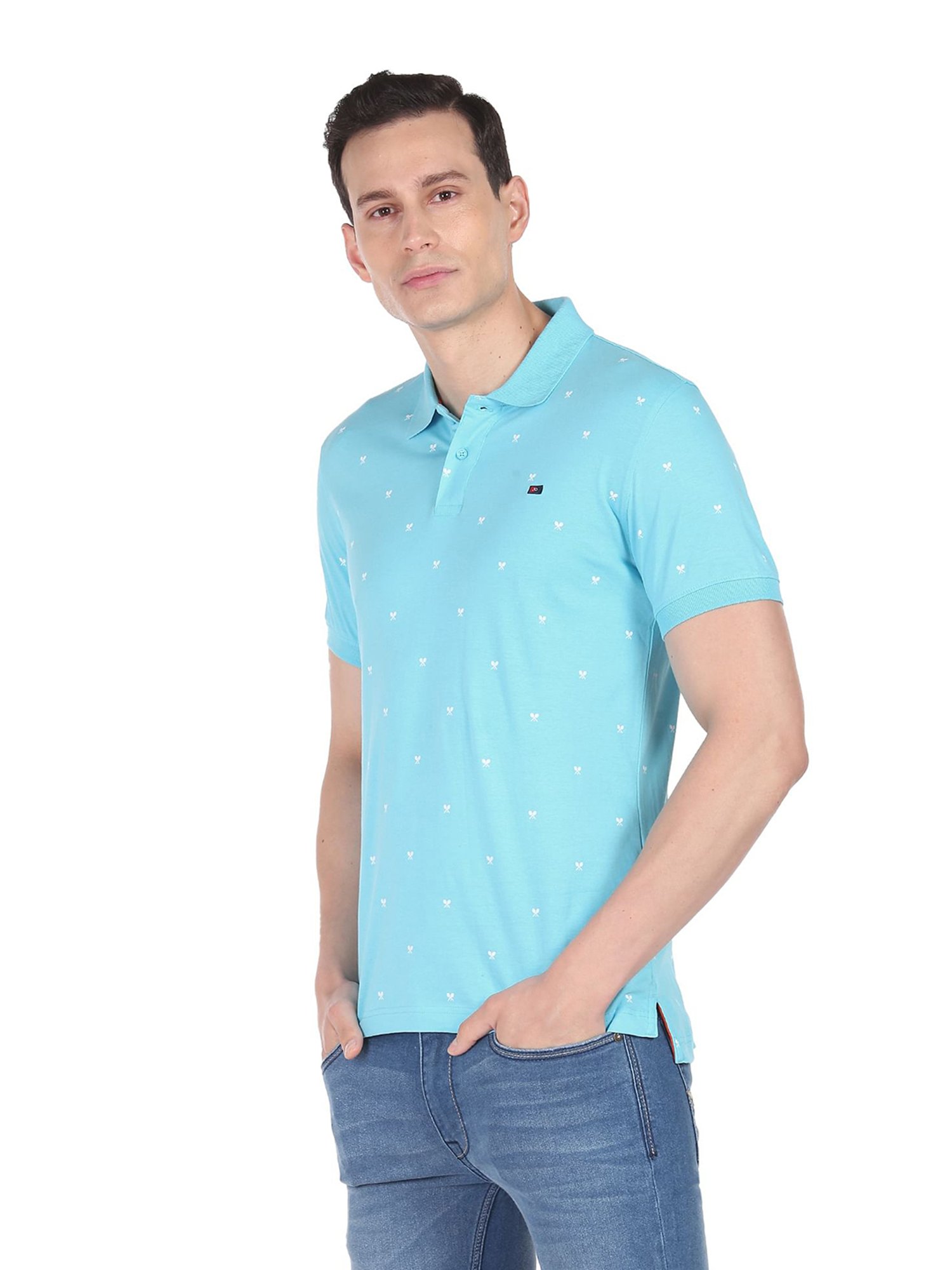 AD by Arvind Sky Blue Polo T-Shirt