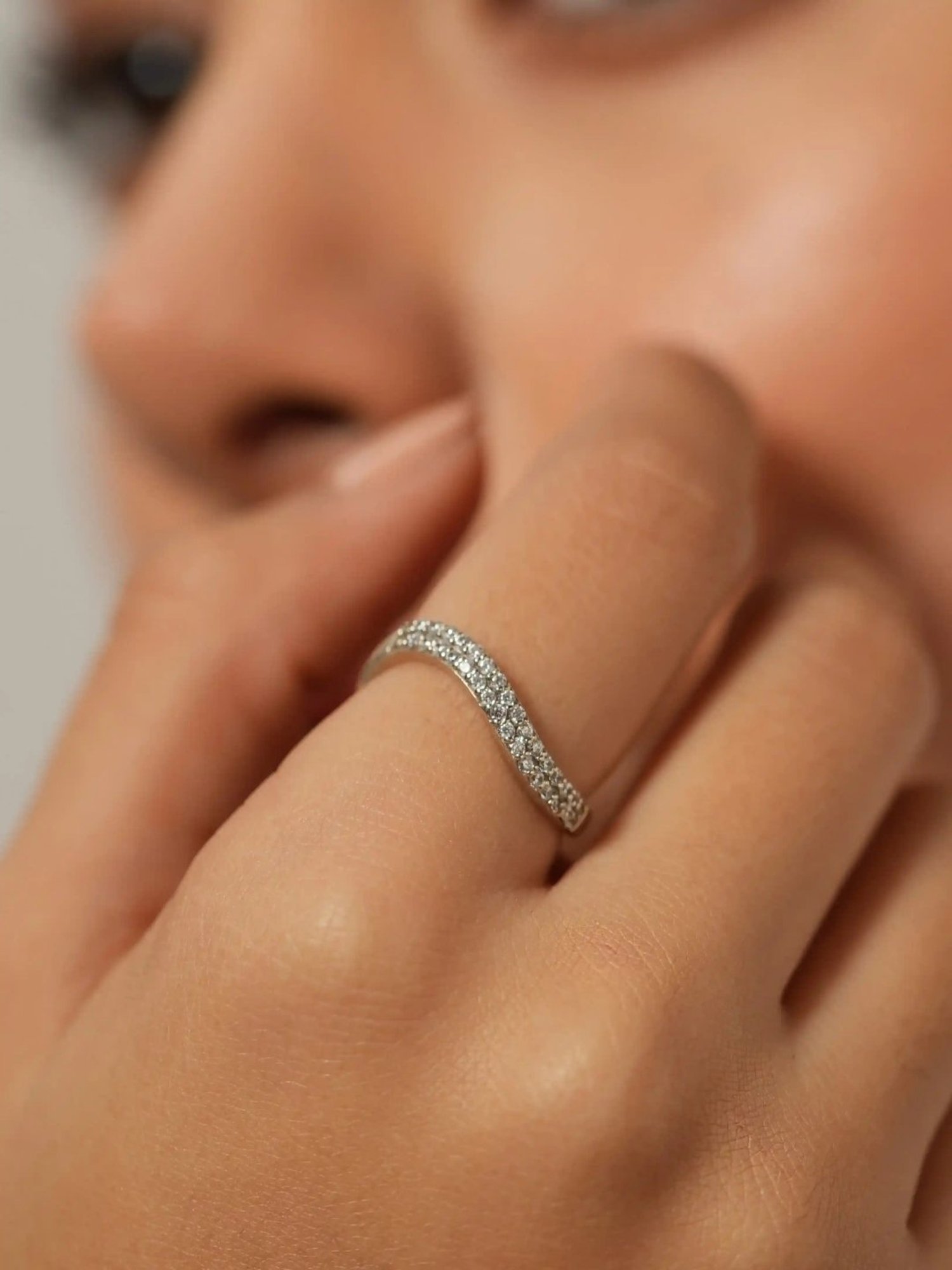 Mabel 92.5 Sterling Silver Rhodium-Plated Studded Wave Adjustable Band Ring