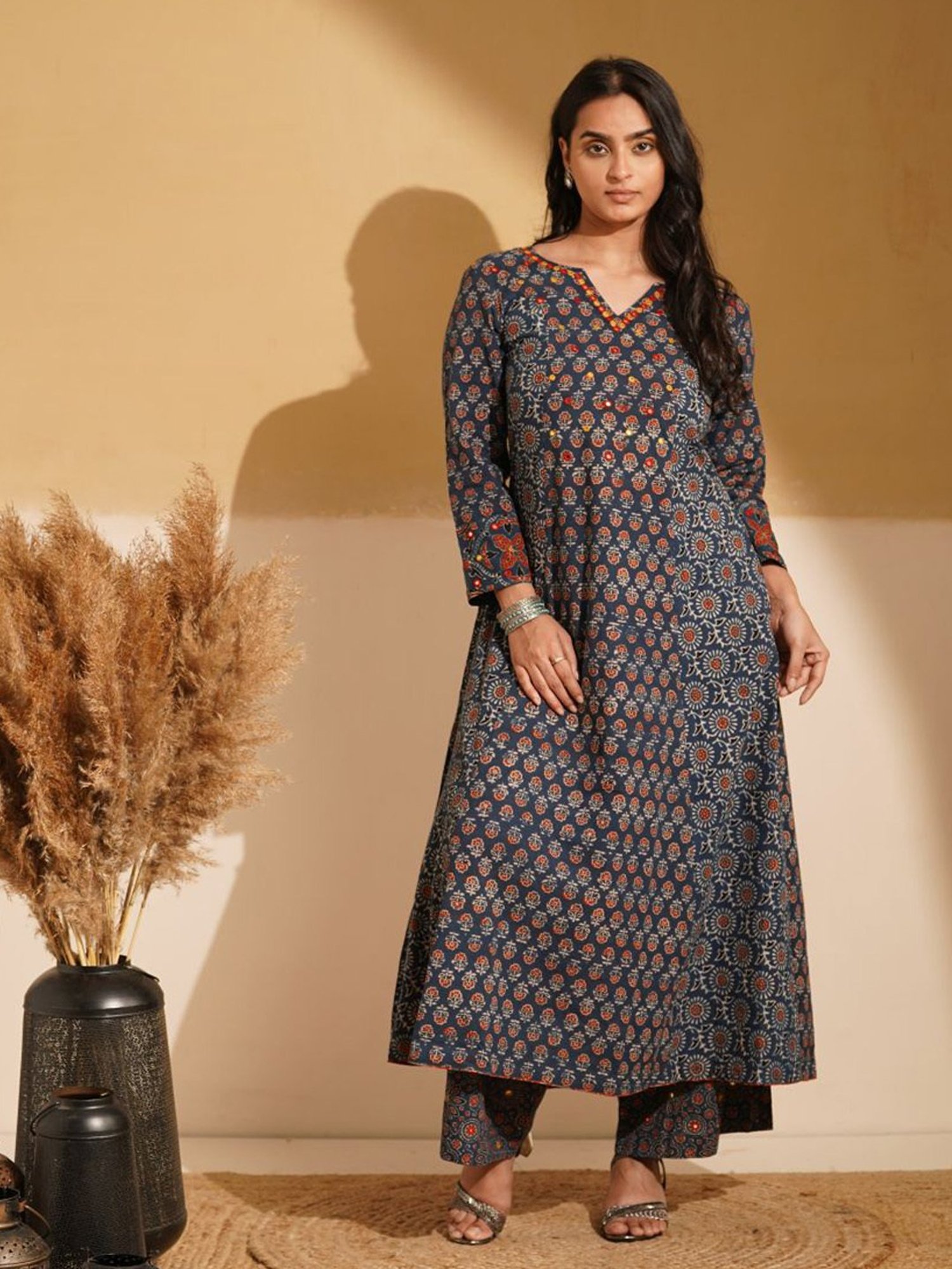 Love Chic Indigo Blue Cotton Ajrakh A-Line Kurta