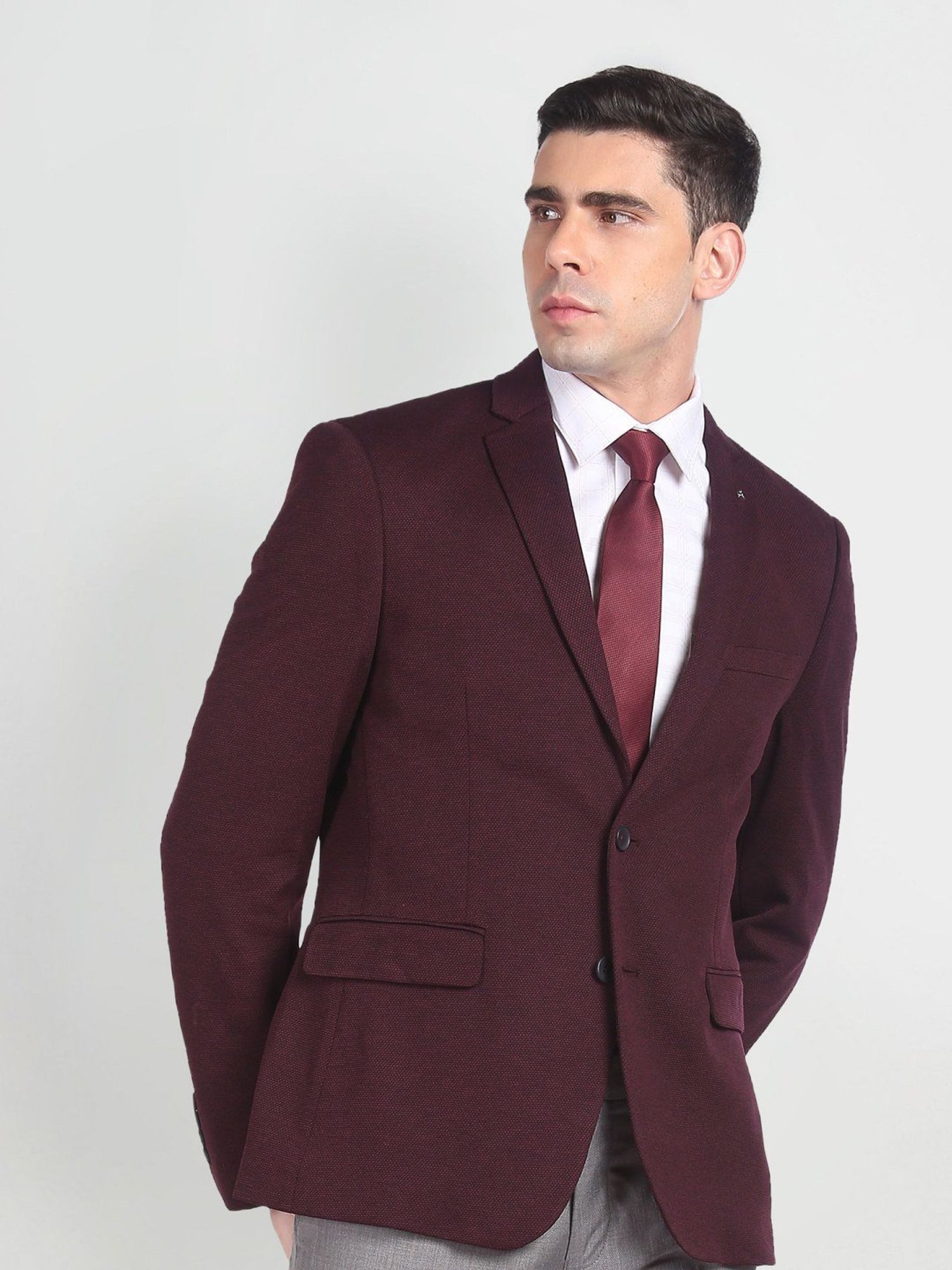 Arrow Red Slim Fit Self Pattern Blazer