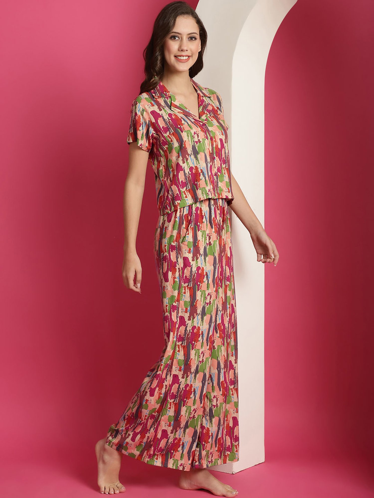 Boston Club Multicolor Printed Top With Lounge Pants