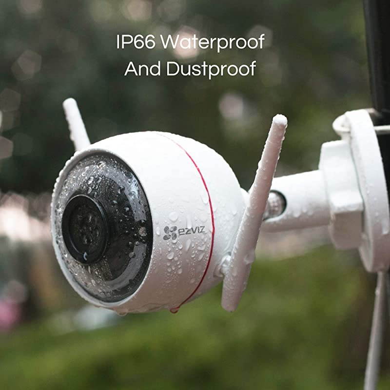 Outdoor Security Camera, Surveillance IP66 Weatherproof, 100ft Night Vision, Strobe Light & Siren Alarm, Two-Way Audio, Works with Alexa Google Home (CTQ3W)