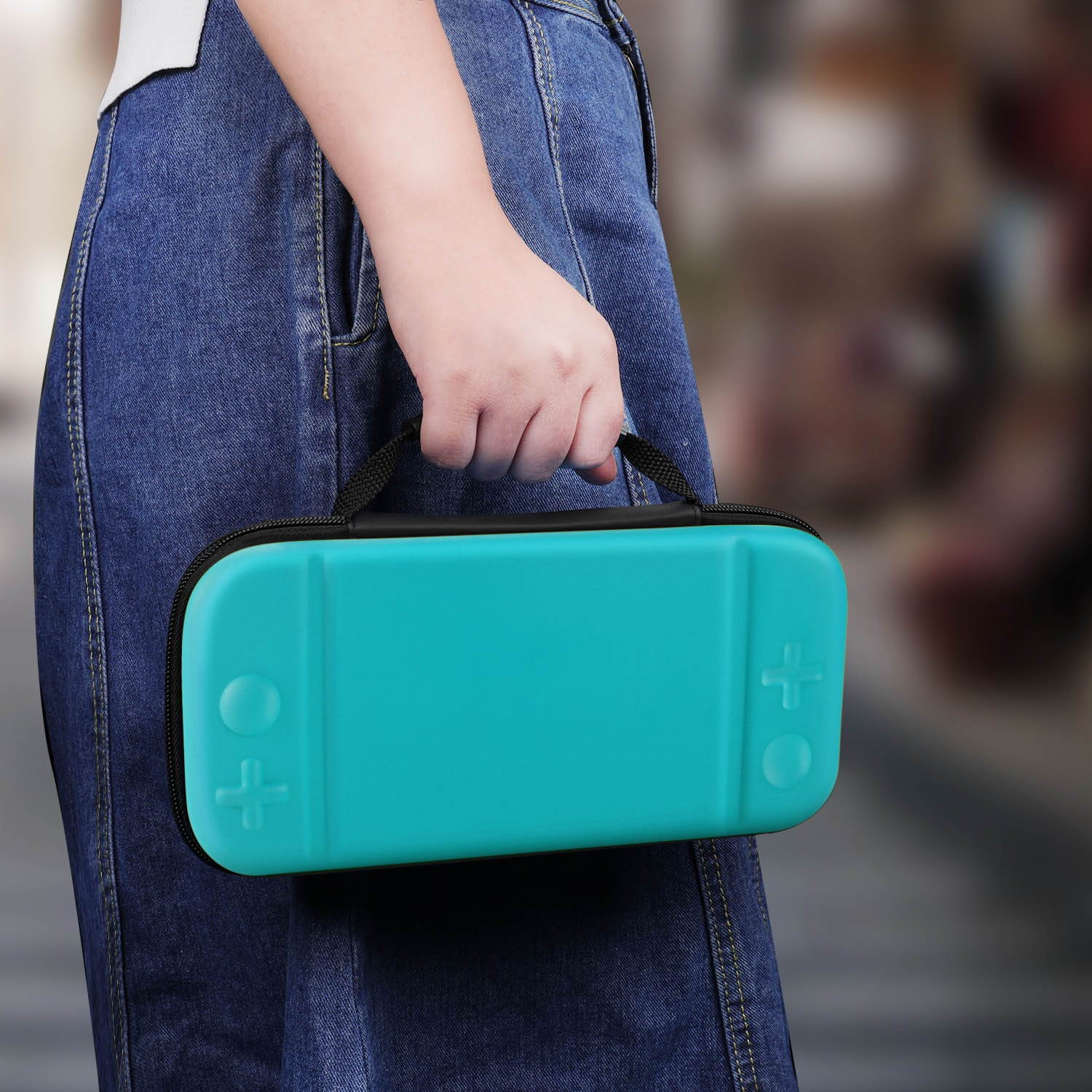 Nintendo Switch Lite Travel Case Portable Travel Carry Hard Shell EVA Material Pouch Deluxe Cover w/ Strap Handle for Switch Lite Console, 8 Game Card Holder, Joystick Pressure Relief (Blue)