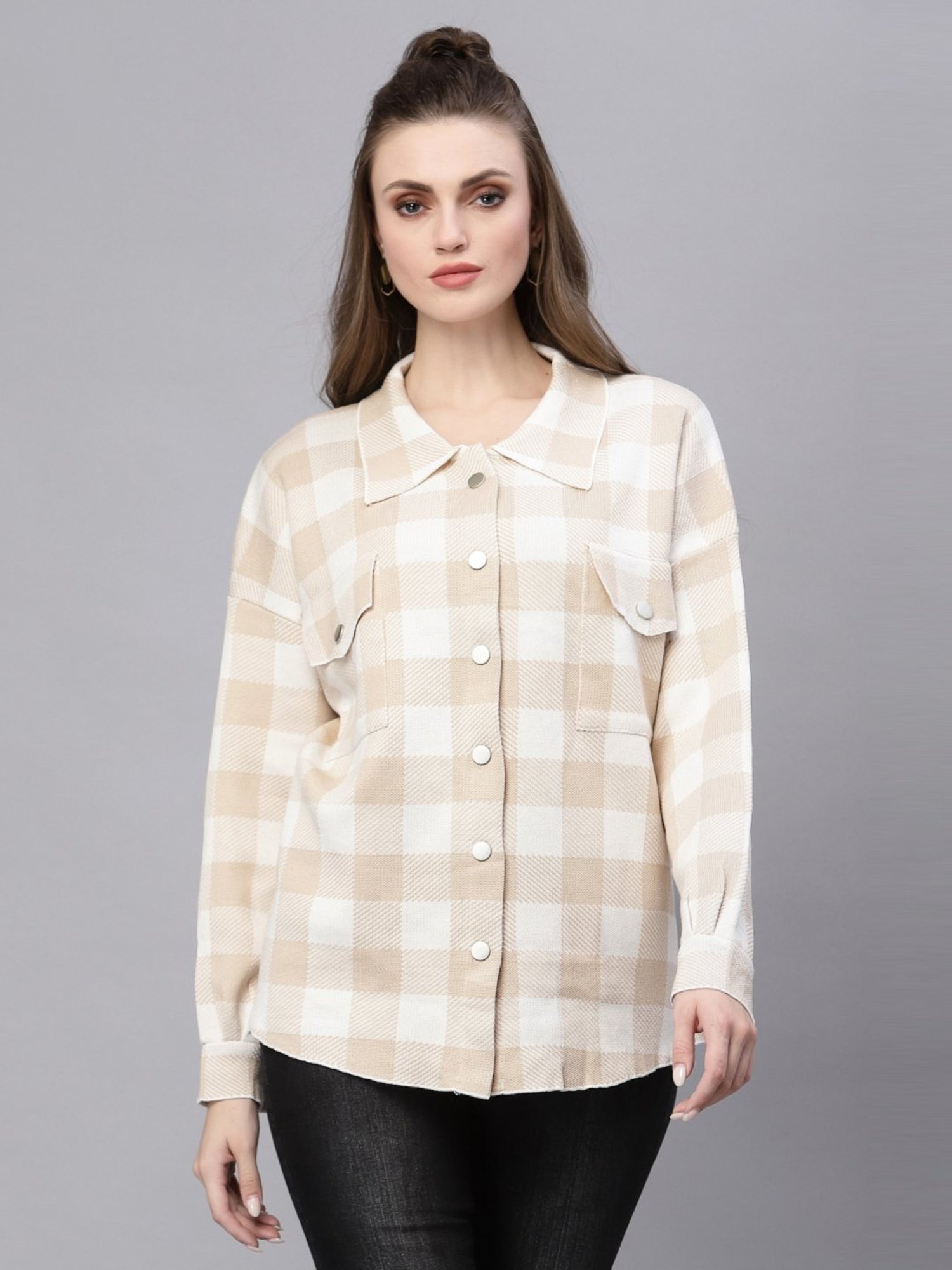 Mafadeny Beige Chequered Shirt