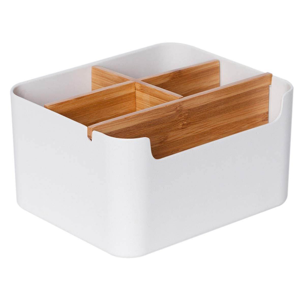 ZEN'S BAMBOO Desk Organizer Multifunction Office Supplies Storage Box Remote Control Holder Bedside Living Room Decor (Desk Organizer-S)