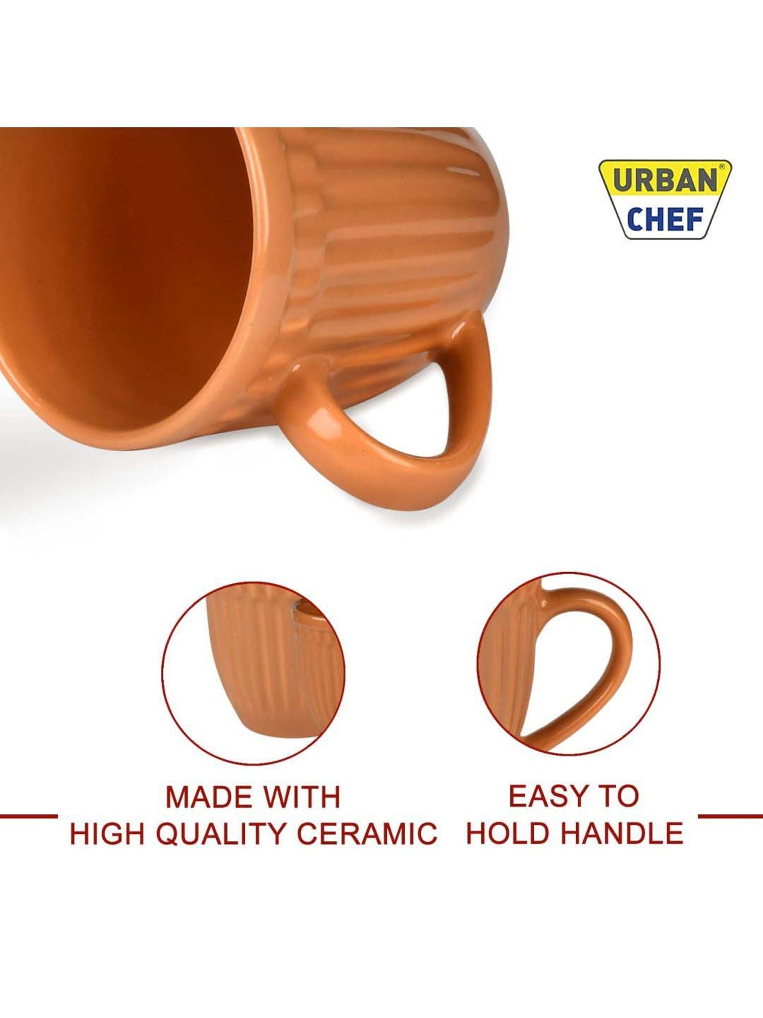 Urban Chef Brown & Green Ceramic Handcrafted Microwave Safe Tea Cup - Set of 6