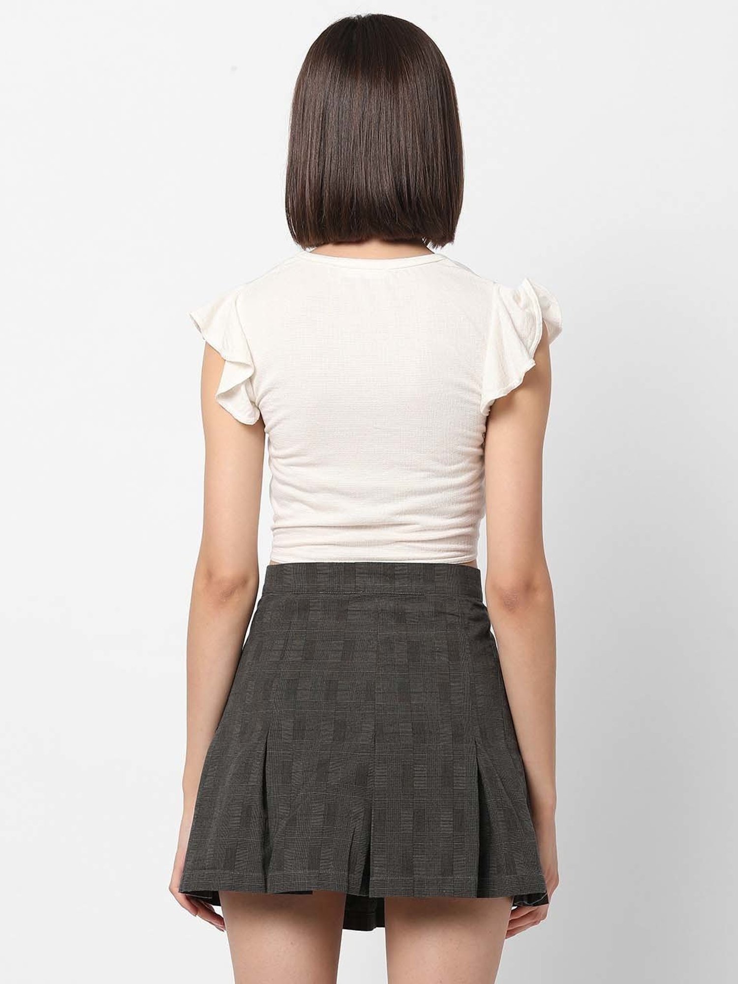 VASTRADO Off-White Cotton V Neck Crop Top