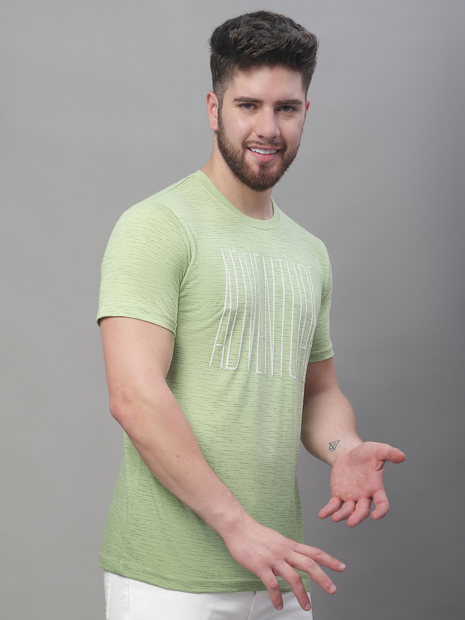 Venitian- Forbidden Clothing Light Green Slim Fit Printed T-Shirt