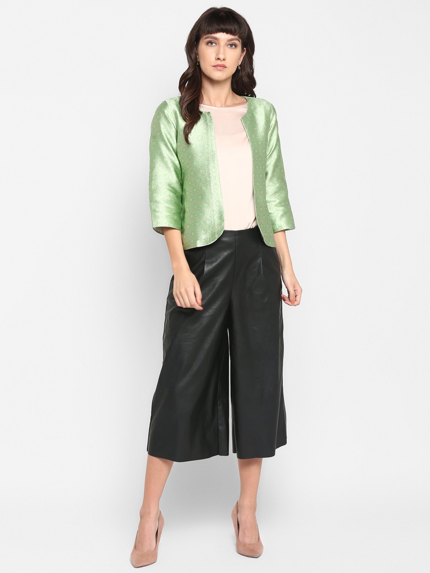 Hangup Green Jacquard Pattern Shrug