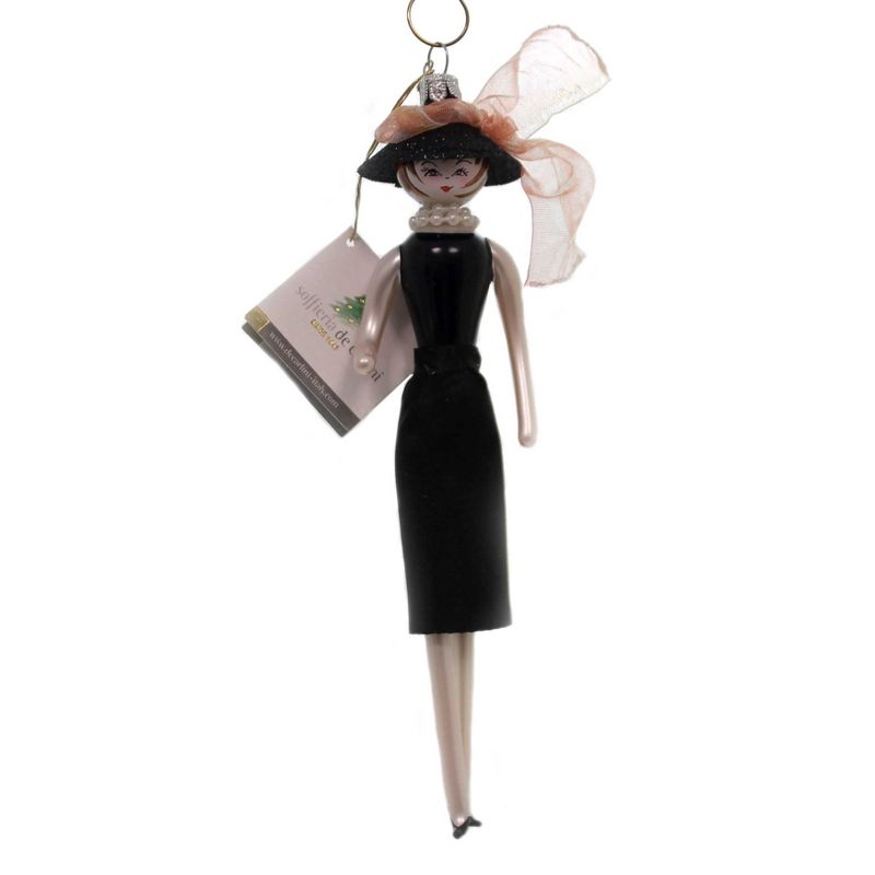 Italian Ornaments 6.75" Charlotte Black Dress W/ Hat Ornament Italian Diva Lady  -  Tree Ornaments