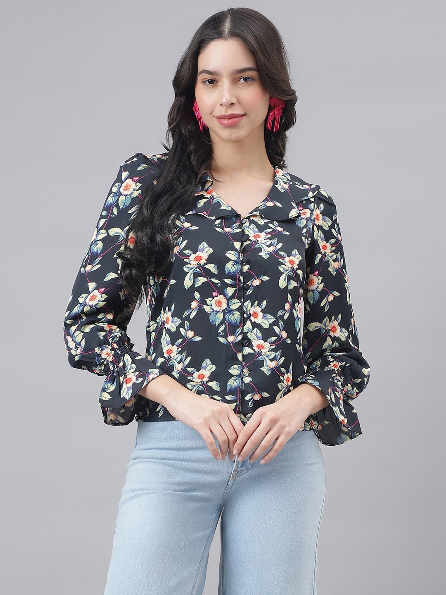Latin Quarters Black Floral Print Top