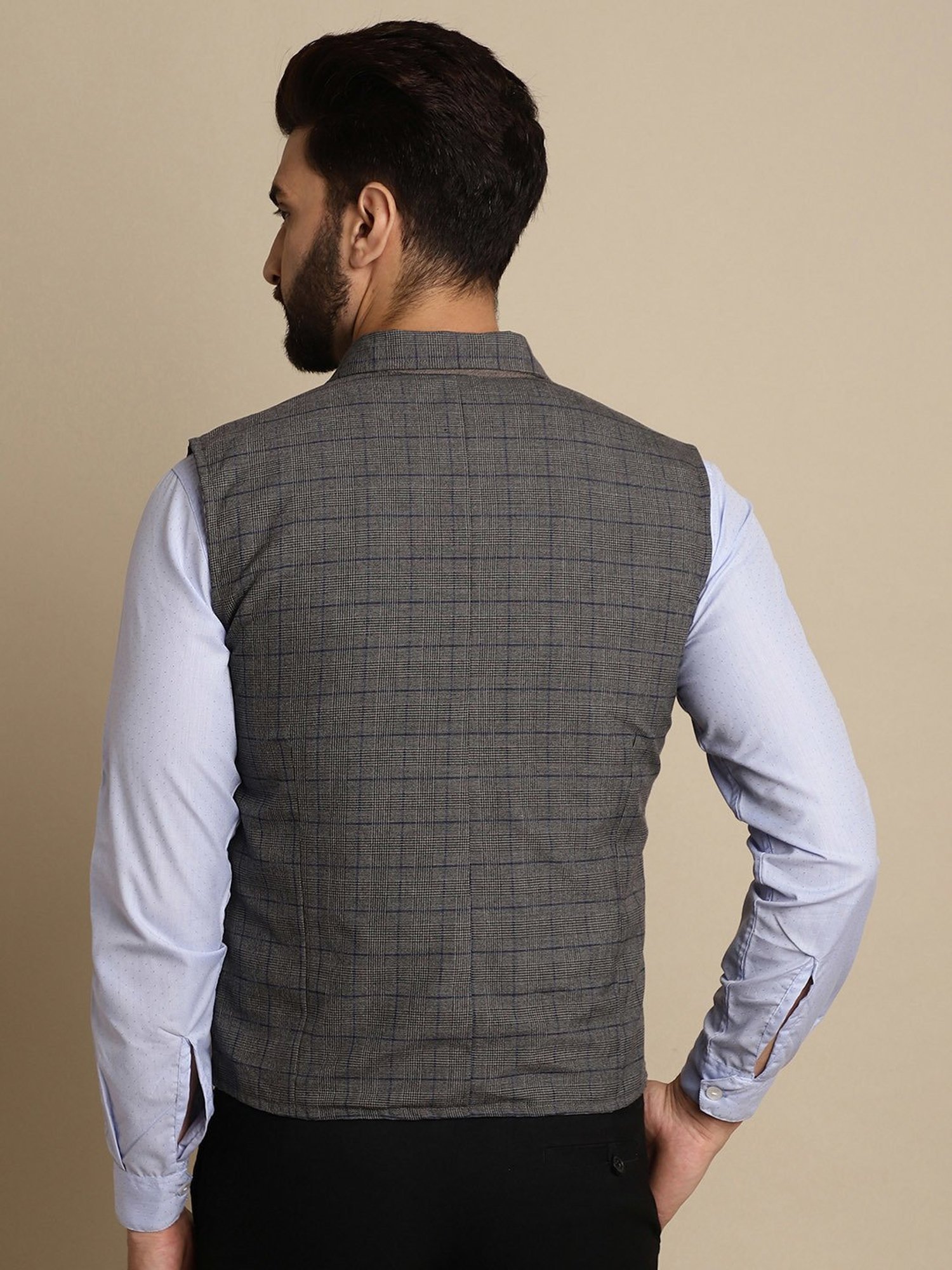 Even Grey Regular Fit Notch Lapel Check Waistcoat