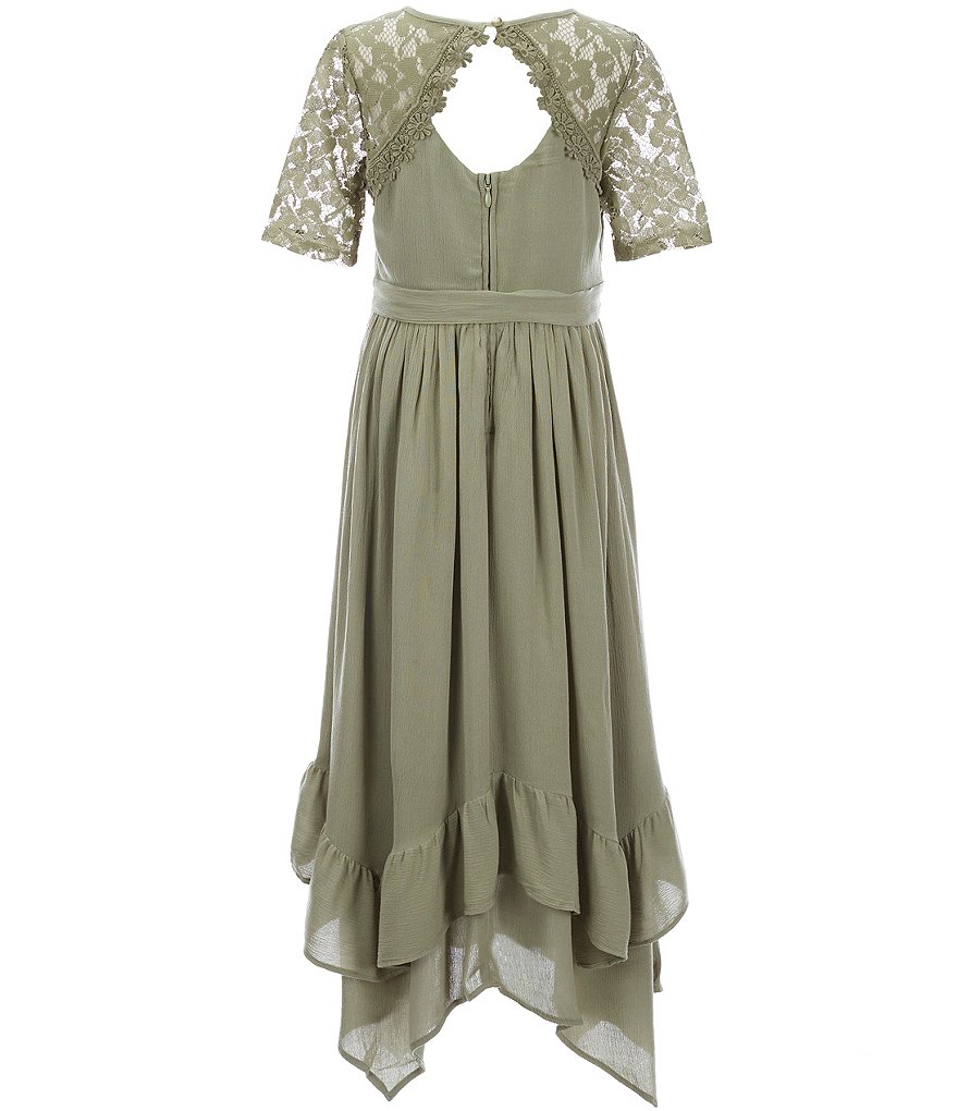 Us Angels Big Girls 7-16 Lace-Sleeve Asymmetrical-Hem Maxi Dress