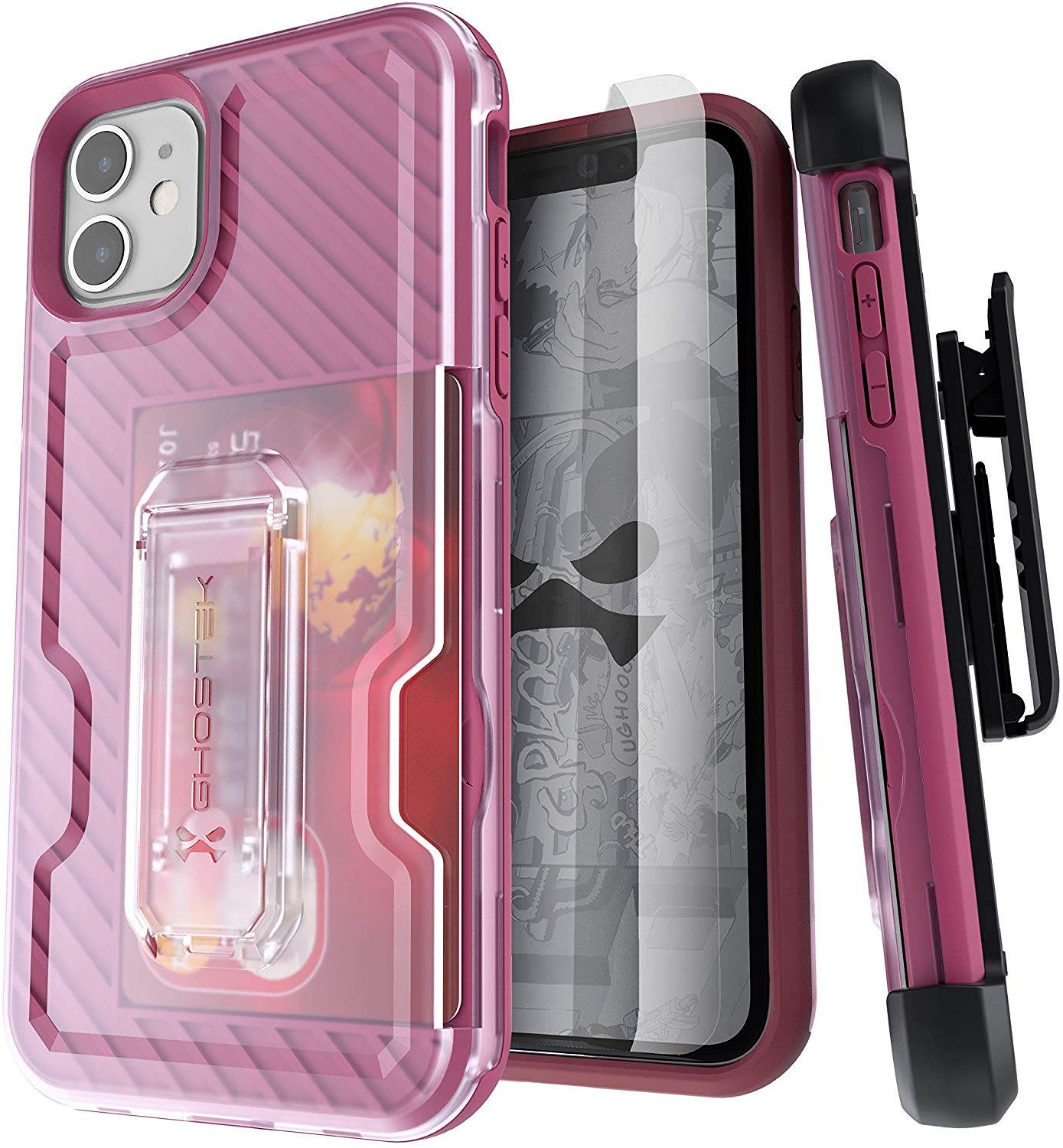 Ghostek Iron Armor Belt Clip iPhone 11 Holster Case with Kickstand and Card Holder Slot Slim Shockproof Design Heavy Duty Protection Wireless Charging Compatible 2019 iPhone 11 (6.1 Inch) - (Blue)