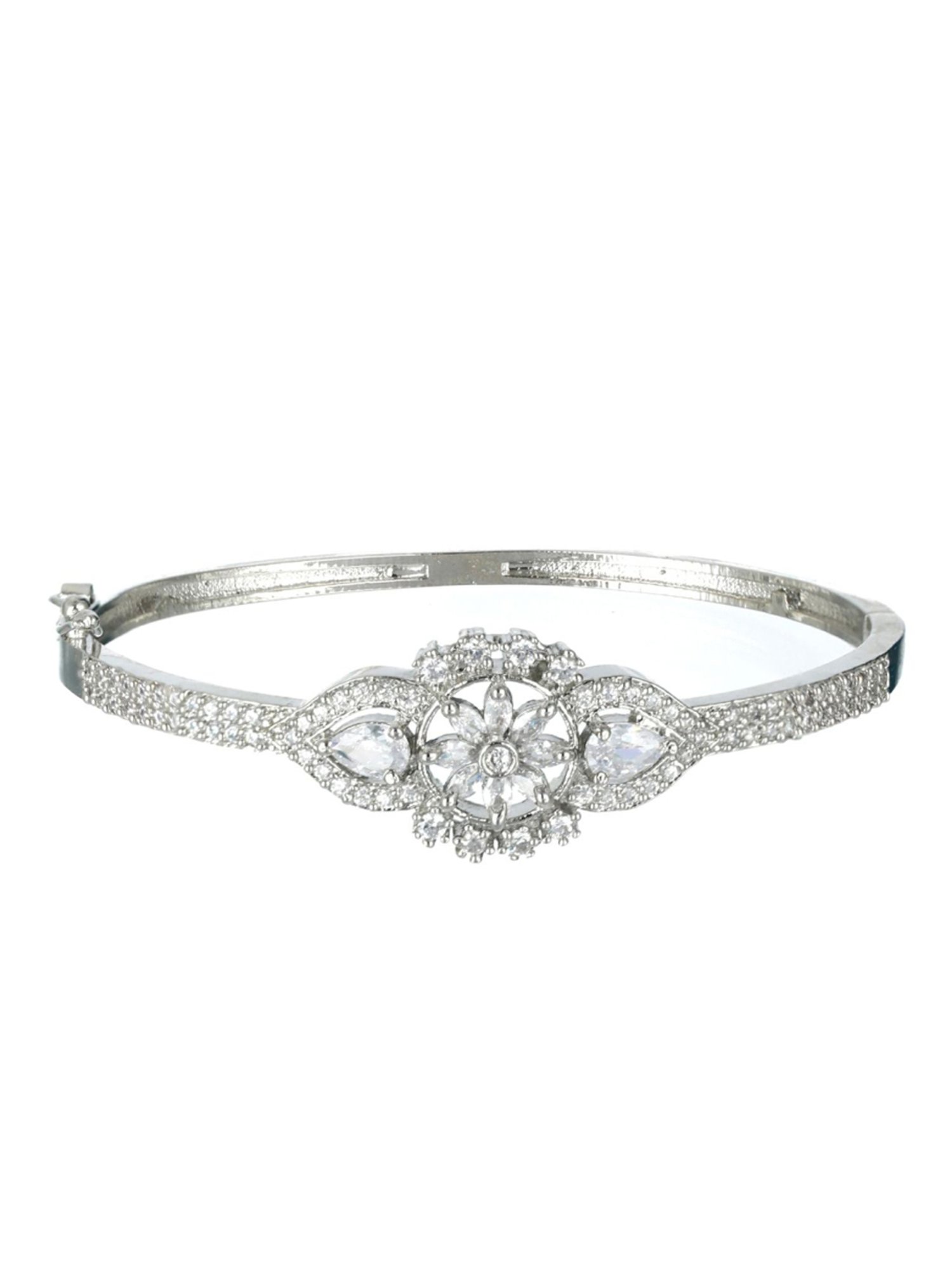 Aatmana Handcrafted Silver-Plated Floral Shaped Bangle Style Bracelet