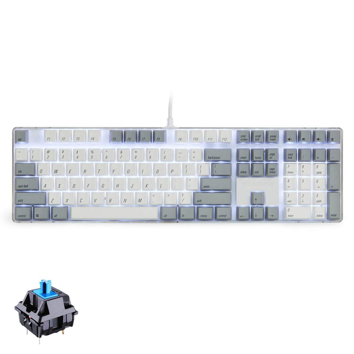 Qisan Magicforce N-key Rollover  Mechanical Keyboard Gaming Keyboard Cherry MX Brown  100% Full Size 108 Keys with White Backlight Case,PBT Keycaps