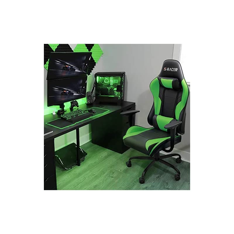 Height Swivel Ergonomic Executive Headrest for Adults Gaming Office Computer High Back Racing Desk Chair PU Leather Adjustable Seat, Black